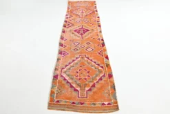 Tapis vintage orange citrouille 3x11, en laine, 77x326 cm