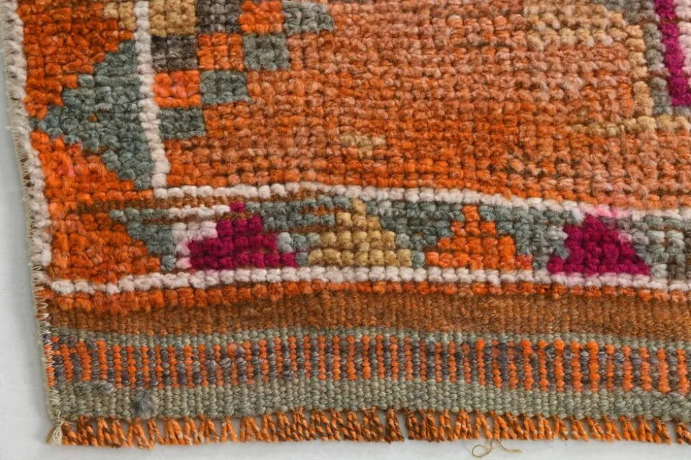 Tapis vintage orange citrouille 3x11, en laine, 77x326 cm