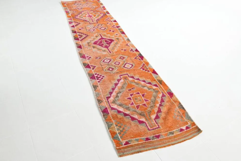 Tapis vintage orange citrouille 3x11, en laine, 77x326 cm