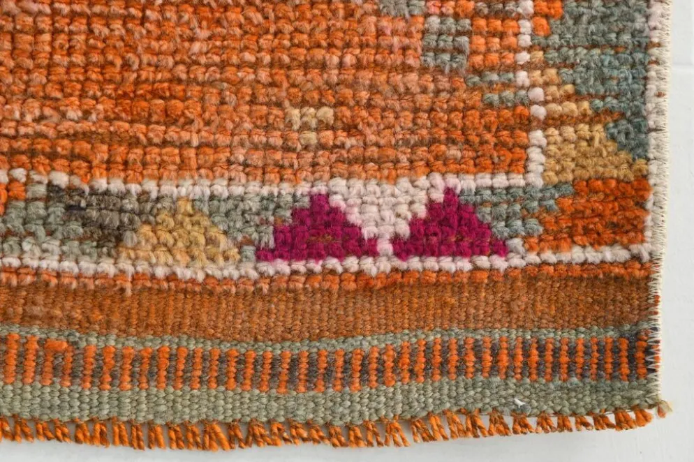 Tapis vintage orange citrouille 3x11, en laine, 77x326 cm