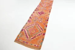 Tapis vintage orange citrouille 3x11, en laine, 77x326 cm