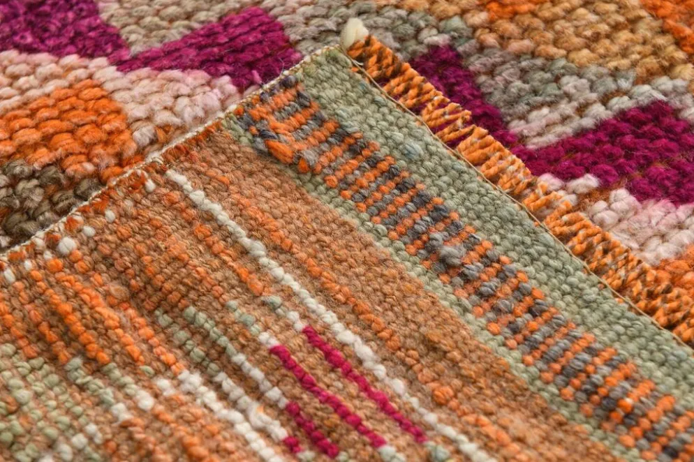 Tapis vintage orange citrouille 3x11, en laine, 77x326 cm