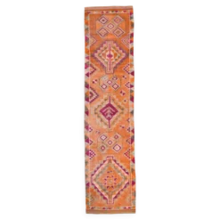 Tapis vintage orange citrouille 3x11, en laine, 77x326 cm