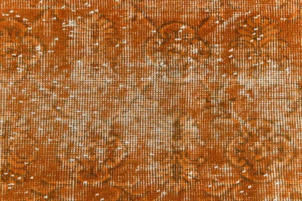 Tapis Vintage Orange Ocre Patiné, Style Bohème Chic