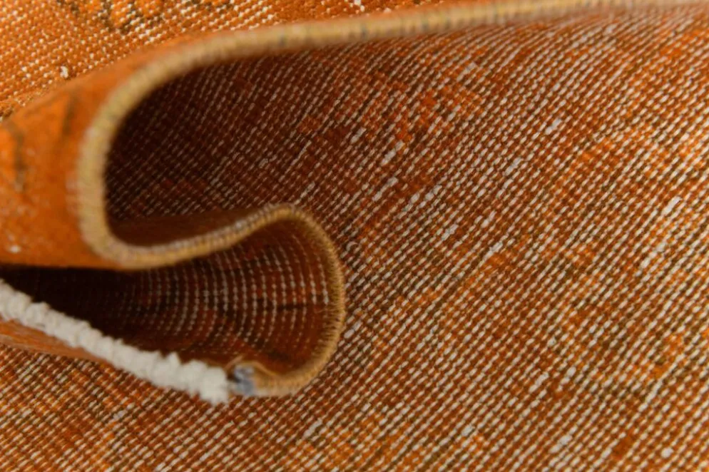 Tapis Vintage Orange Ocre Patiné, Style Bohème Chic