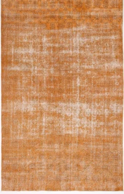 Tapis Vintage Orange Ocre Patiné, Style Bohème Chic