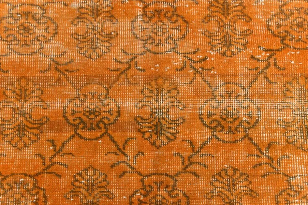 Tapis Vintage Orange Ocre Patiné, Style Bohème Chic