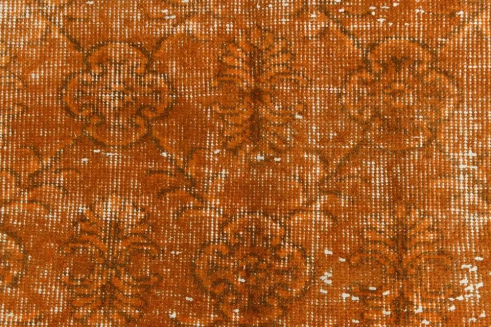 Tapis Vintage Orange Ocre Patiné, Style Bohème Chic