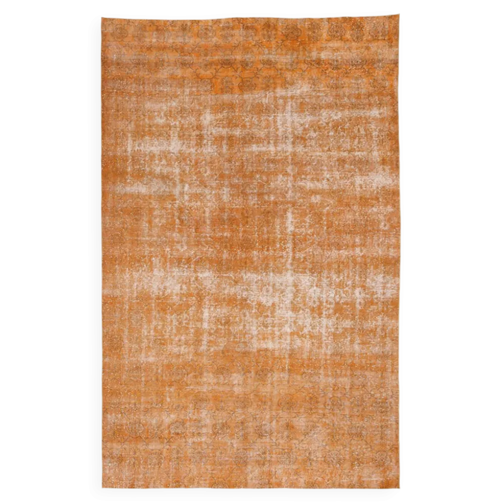 Tapis Vintage Orange Ocre Patiné, Style Bohème Chic