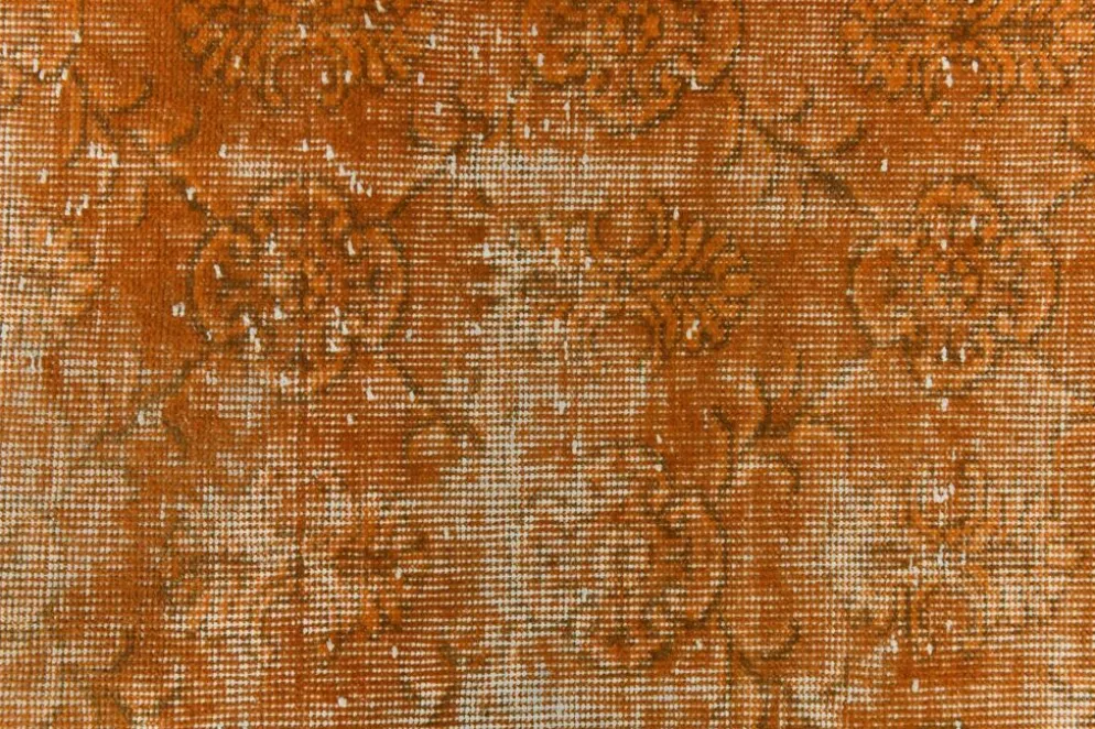 Tapis Vintage Orange Ocre Patiné, Style Bohème Chic