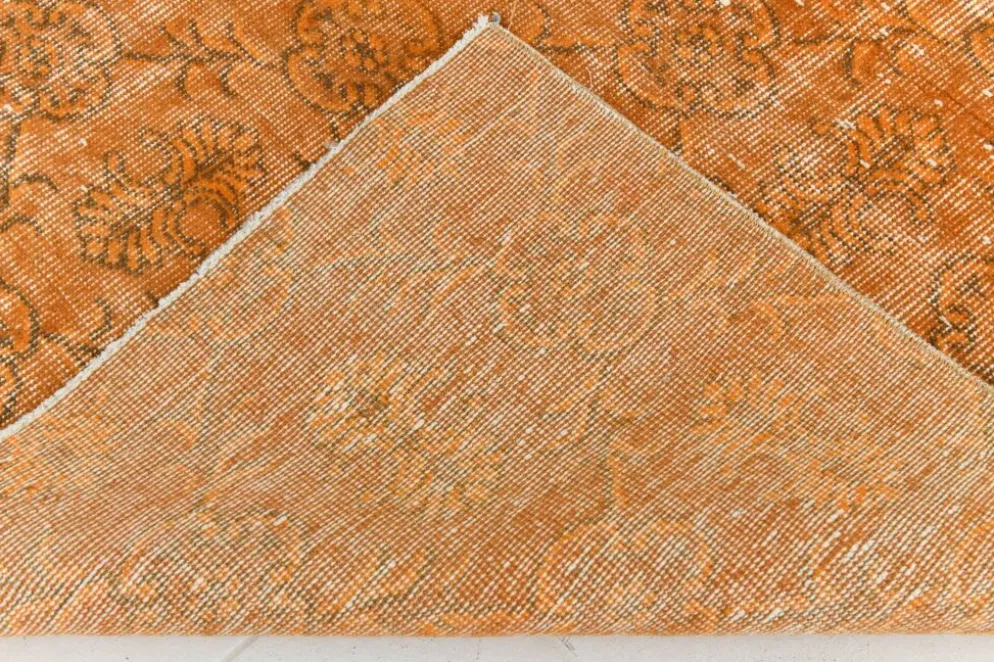 Tapis Vintage Orange Ocre Patiné, Style Bohème Chic