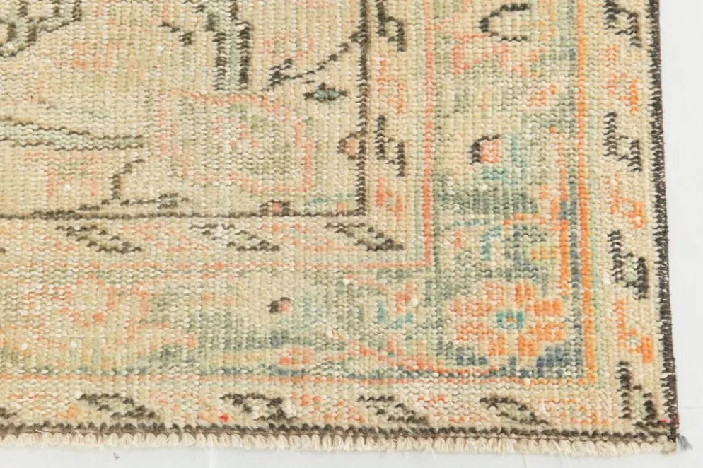 Tapis vintage Oushak rose blush et vert sauge pour salon, 166x266 cm