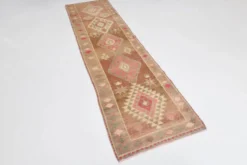 Tapis vintage taupe et rose poussiéreux pour couloir, 83x308 cm