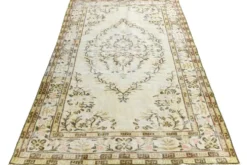 Tapis Vintage Turc Crème, Médaillon Floral, Style Shabby Chic, 150x250Cm