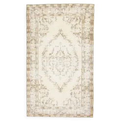 Tapis Vintage Turc Crème, Médaillon Floral, Style Shabby Chic, 150x250Cm