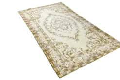 Tapis Vintage Turc Crème, Médaillon Floral, Style Shabby Chic, 150x250Cm