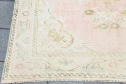 Tapis vintage turc en laine fait main, rose blush atténué, Oushak, 186x290 cm