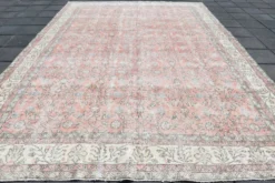 Tapis vintage turc floral oversize rose doux, 219x313 cm