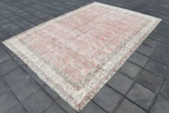 Tapis vintage turc floral oversize rose doux, 219x313 cm