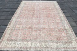 Tapis vintage turc floral oversize rose doux, 219x313 cm