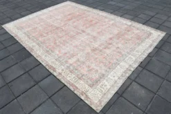 Tapis vintage turc floral oversize rose doux, 219x313 cm