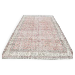 Tapis vintage turc floral oversize rose doux, 219x313 cm