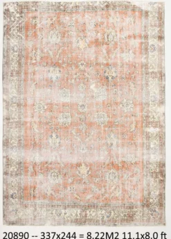 Tapis vintage turc orange et bleu avec bordure 8x11, tapis pour chambre, antique