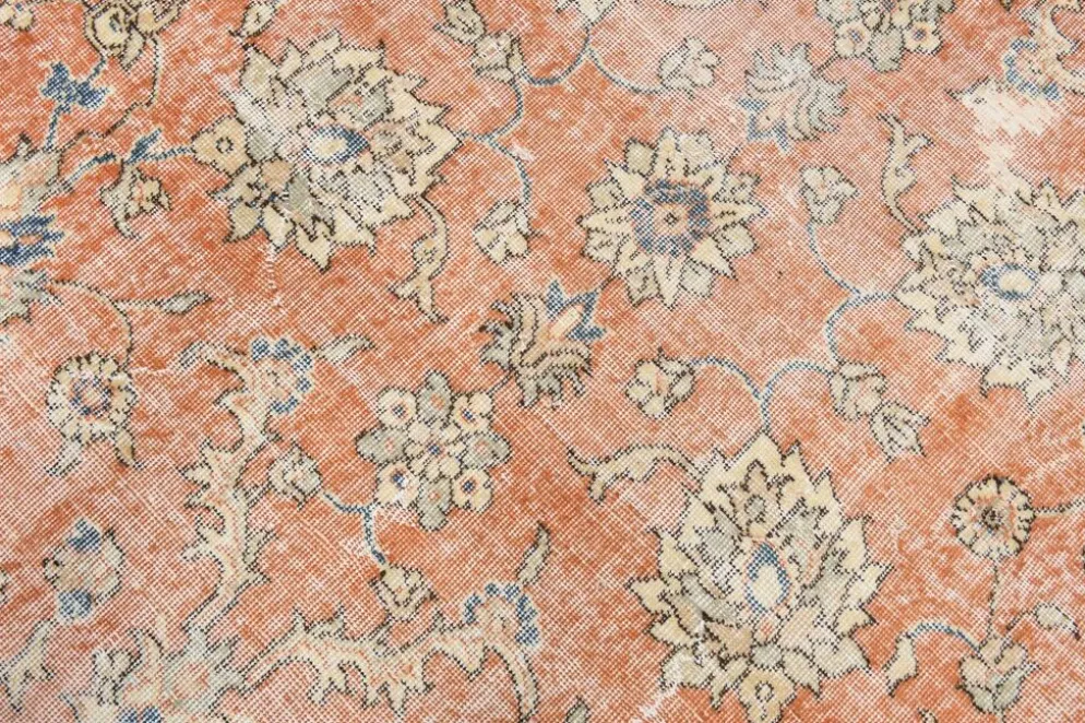 Tapis vintage turc orange et bleu avec bordure 8x11, tapis pour chambre, antique