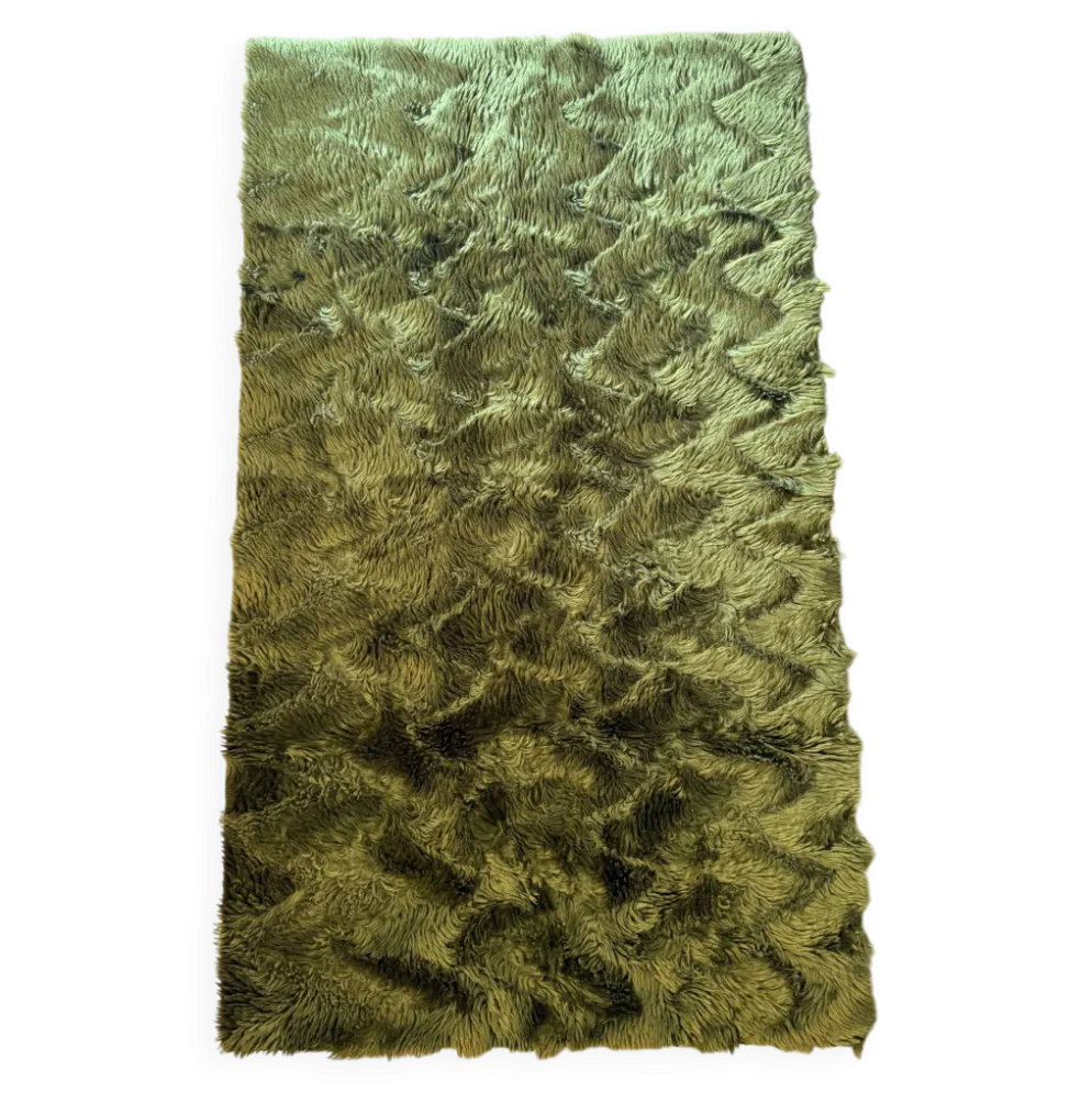 Tapis vintage vert à poils longs Pelfran Crylor
