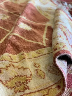 Tapis Ziegler indien, grand tapis en laine rouille noué à la main, tapis de salon