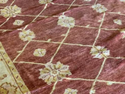 Tapis Ziegler indien, grand tapis en laine rouille noué à la main, tapis de salon