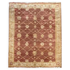 Tapis Ziegler indien, grand tapis en laine rouille noué à la main, tapis de salon