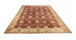 Tapis Ziegler indien, grand tapis en laine rouille noué à la main, tapis de salon