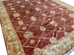 Tapis Ziegler indien, grand tapis en laine rouille noué à la main, tapis de salon