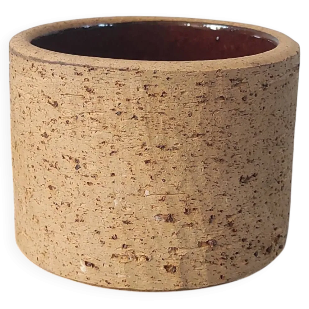 Tasse, pot en grès brut pyrité et émail