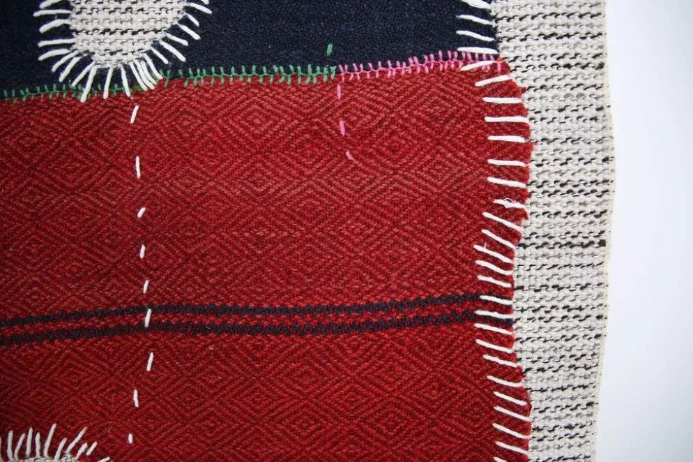 Tenture murale tribale tissée à la main, art textile boho, 103x106 cm