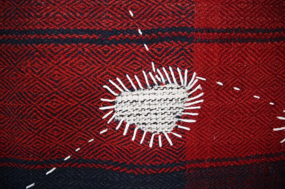 Tenture murale tribale tissée à la main, art textile boho, 103x106 cm