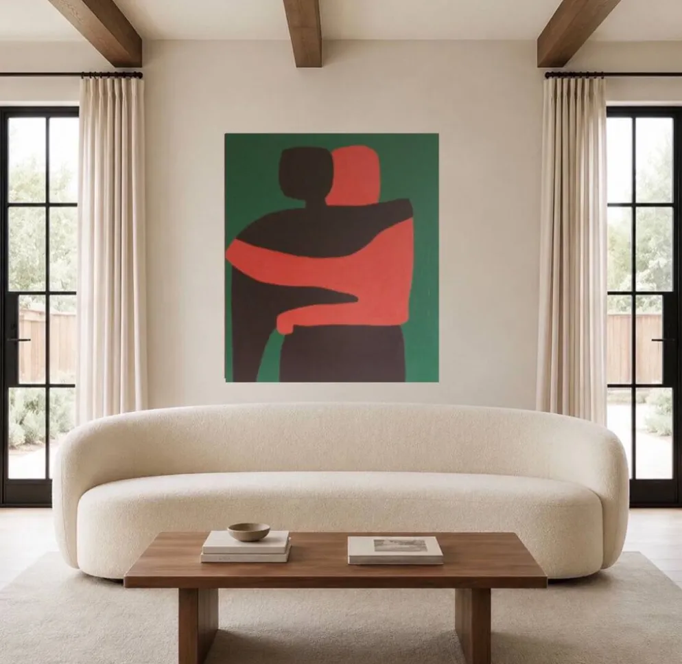 Toile couple minimaliste "Can i hold you" signée