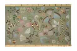 Toile peinte à décor de lémuriens, oiseaux et fleurs. Contemporain.