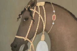Toile peinte figurant un cheval indien de profil. Travail contemporain.