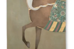 Toile peinte figurant un cheval indien de profil. Travail contemporain.