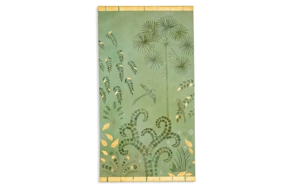 Toile peinte, ou panneau décoratif, Perroquets et feuillages. Contemporain.