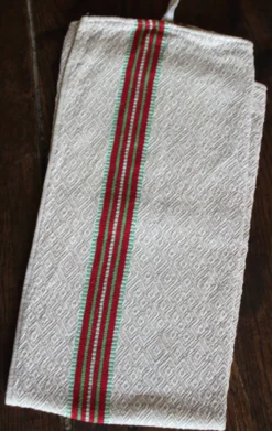 Torchon ancien chevrons bandes rouge vert