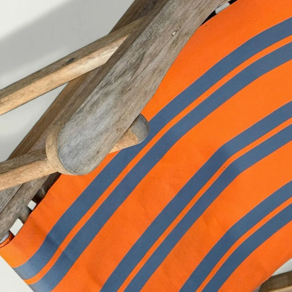 Transat chilienne ancienne toile rayée orange et gris patine d'origine