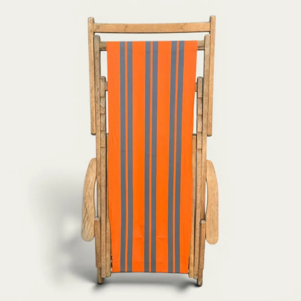 Transat chilienne ancienne toile rayée orange et gris patine d'origine