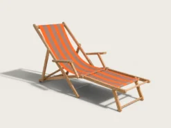 Transat chilienne ancienne toile rayée orange et gris patine d'origine