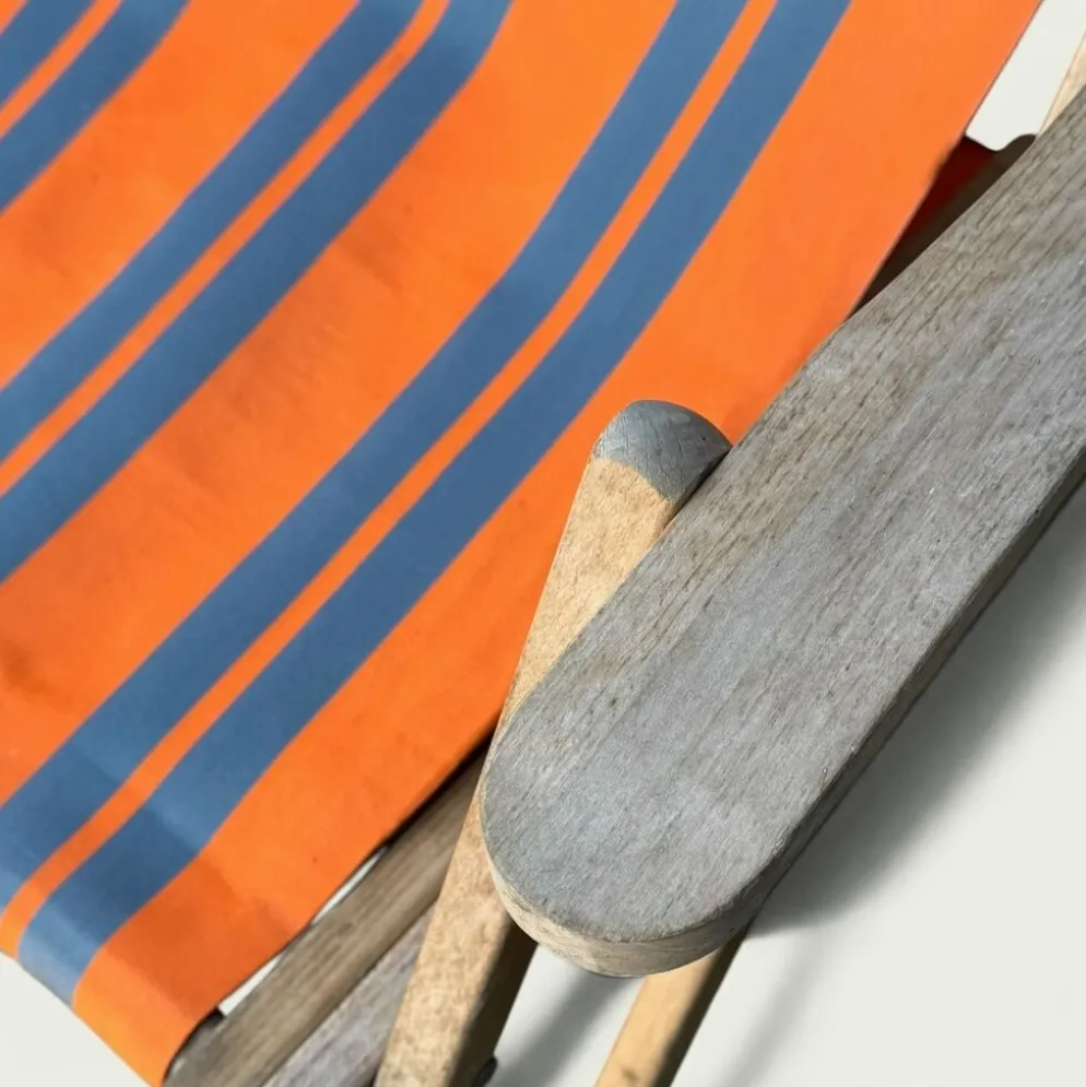 Transat chilienne ancienne toile rayée orange et gris patine d'origine