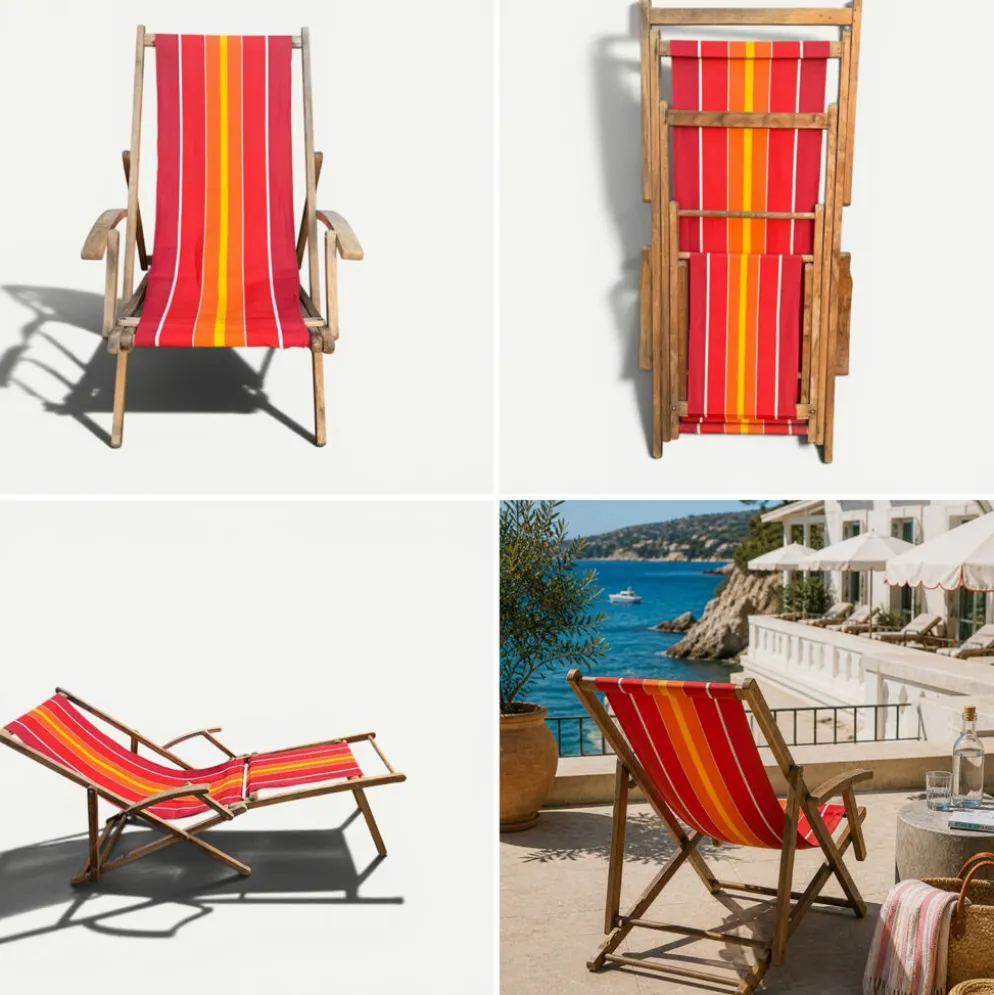 Transat chilienne ancienne toile rayée rouge orange patine d'origine