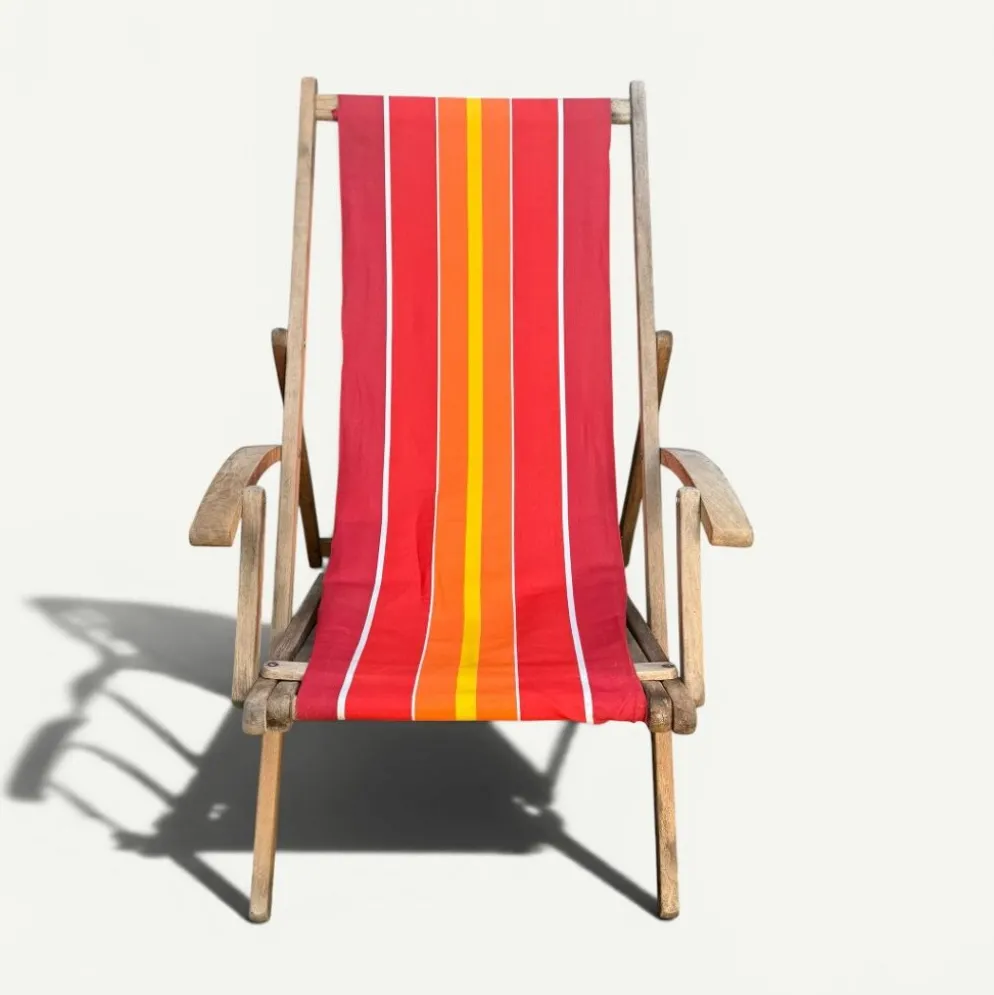 Transat chilienne ancienne toile rayée rouge orange patine d'origine