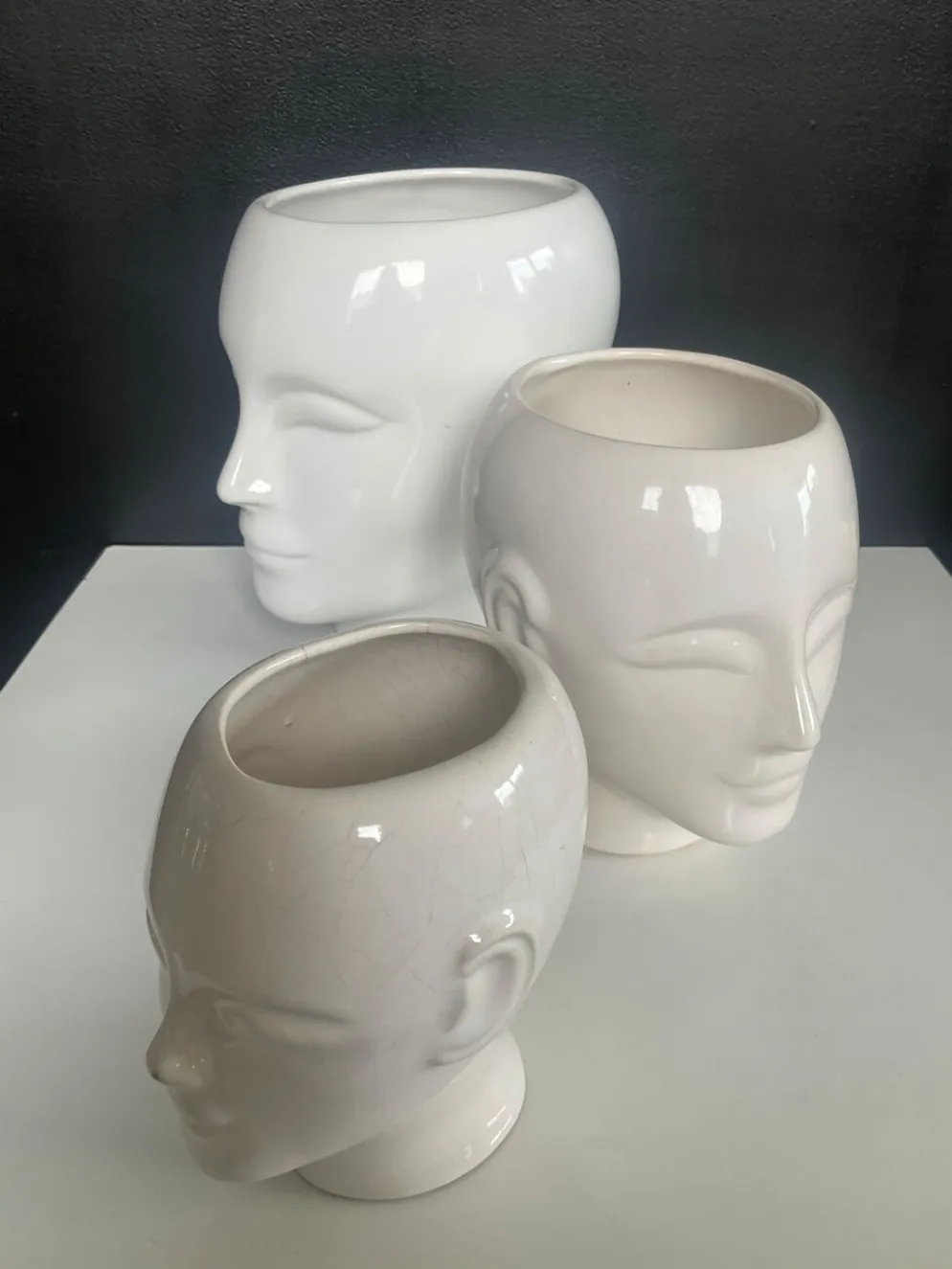 Trio de cache pot vintage en céramique émaillée années 80